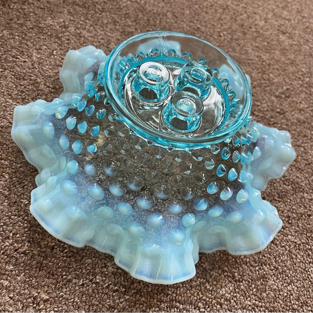 Fenton Blue Opalescent Hobnail Epergne - Picture 6 of 16